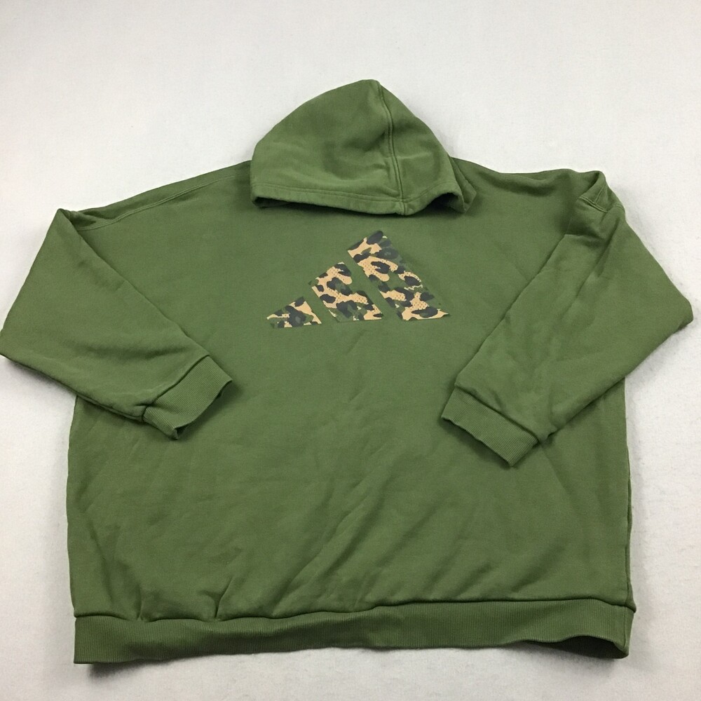 Adidas Hoodie Men Extra Large Green Camo Logo Three Stripe Sweatshirt XL